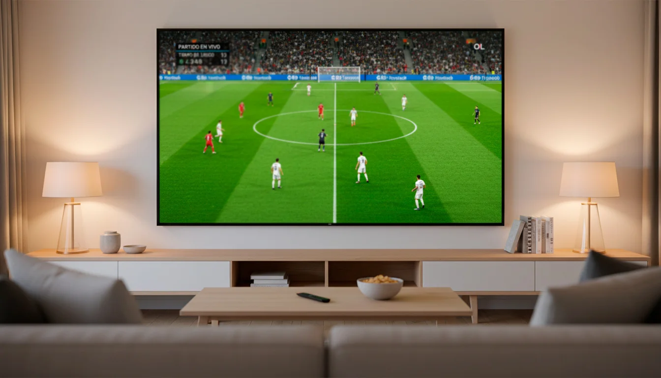 Salón con televisor mostrando retransmisión de partido de la Premier League